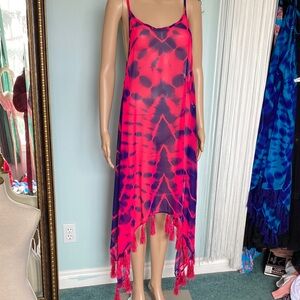 Tie-Dye Semi Sheer Tassel Cover Up Dress NWT